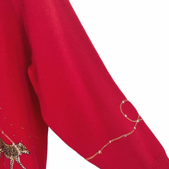 Marisa Christina Leopard Leash Beaded Cardigan Sweater Womens Size Medium Red - Picture 3 of 5